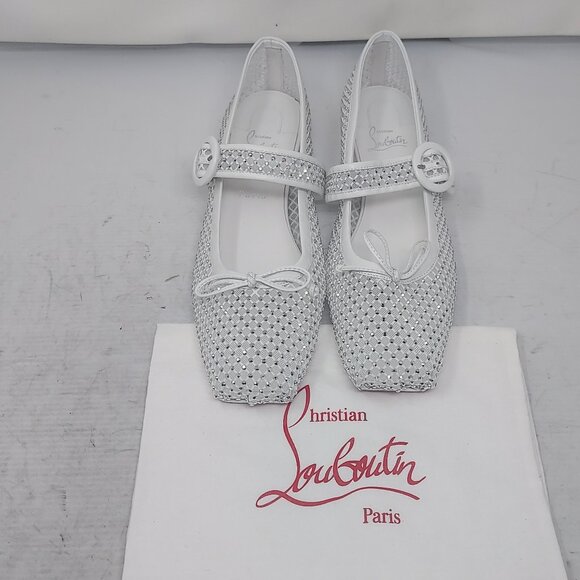 Christian Louboutin White Mamastrapitina Crystal Bridal Wedding Mesh Flat Shoe